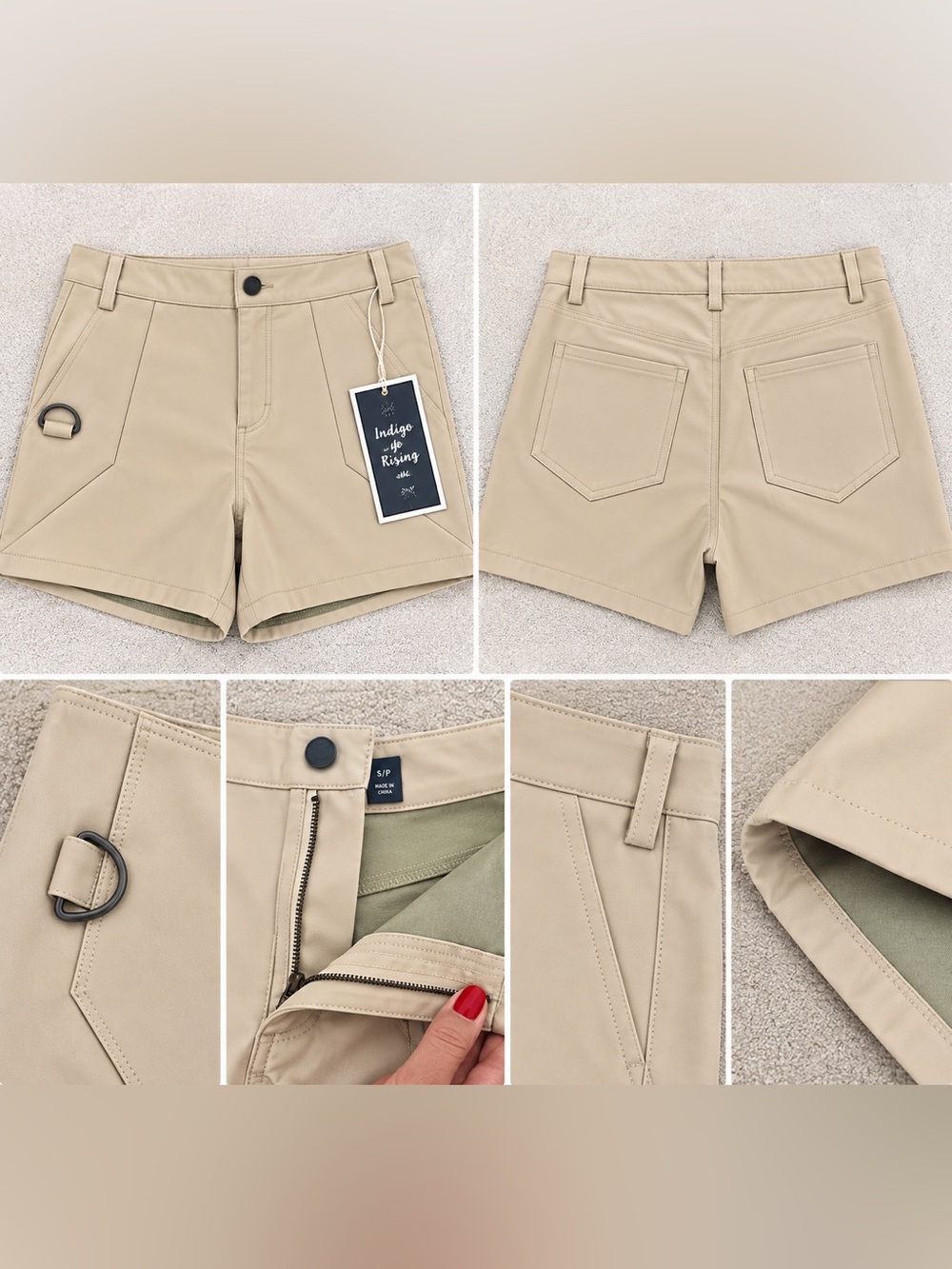 Indigo Rising Beige Faux Leather High-Waisted Shorts